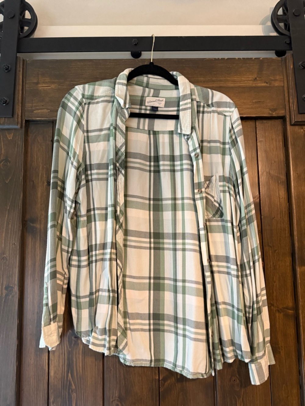 Universal Thread Green and Cream Plaid Button-Down Shirt